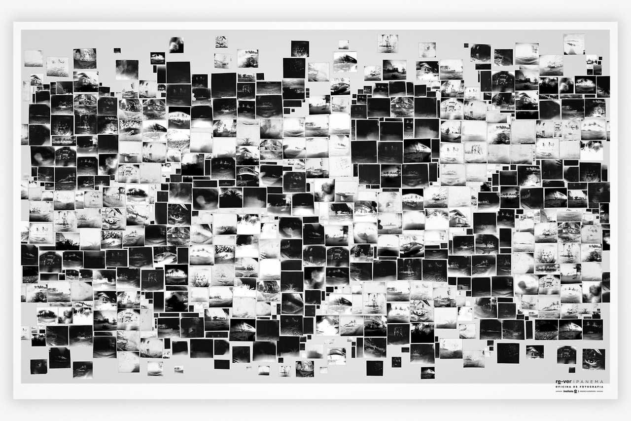 O painel final, criado por Pedro Kuperman, com um mosaico de imagens criadas pelos alunos da oficina, formando o emblemático calçadão de Ipanema - bairro onde moram e estudam as crianças. The final panel, created by Pedro Kuperman, with a mosaic of images created by the students of the workshop, forming the emblematic boardwalk of Ipanema - neighborhood where children live and study.