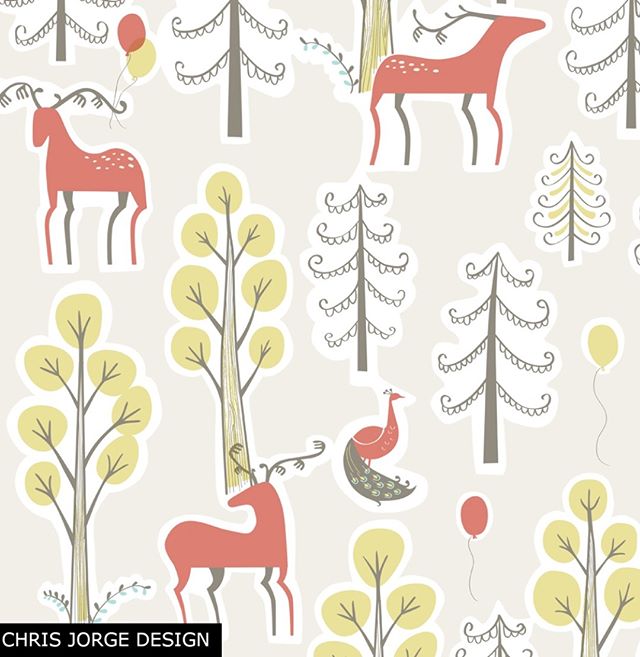 Deer, peacocks and helium filled balloons. It's a strange combo, but hey, why not. Available in my Spoonflower shop. 
#spoonflower #illustration #illustrator #surfacedesign #surfacedesigner #printandpattern #artlicensing #patternpeople #peacock #whim