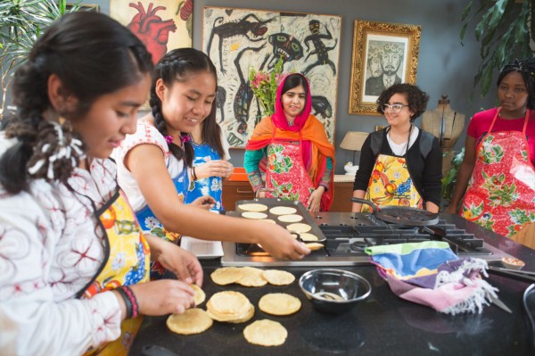 Sydney and Alma preparing a traditional Mexican cooking class. (Courtesy of Alicia Vera/Malala Fund)