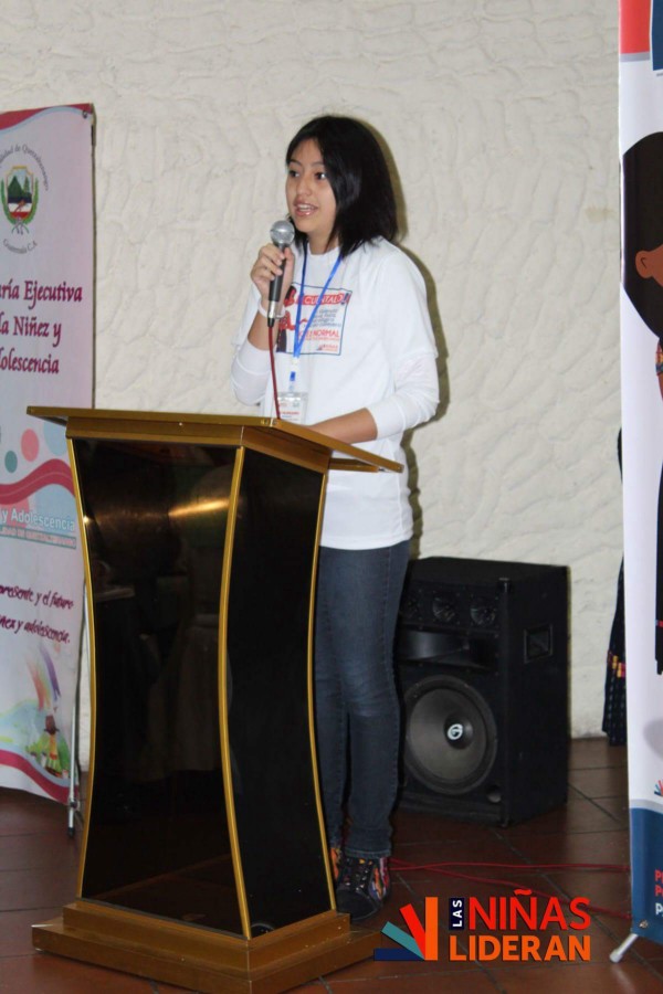Alejandra speaks at the launch of Guatemalan Girls Network’s anti-violence campaign. (Courtesy of Rise Up)