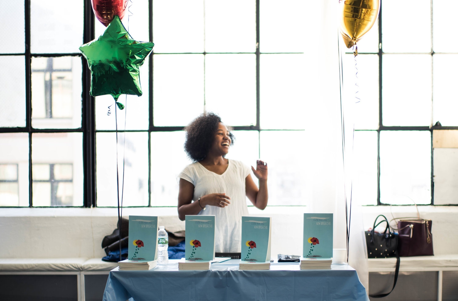 Flose at the release party for her first book, “Close Your Eyes, Now Breathe .” (Courtesy of Reece T. Williams)