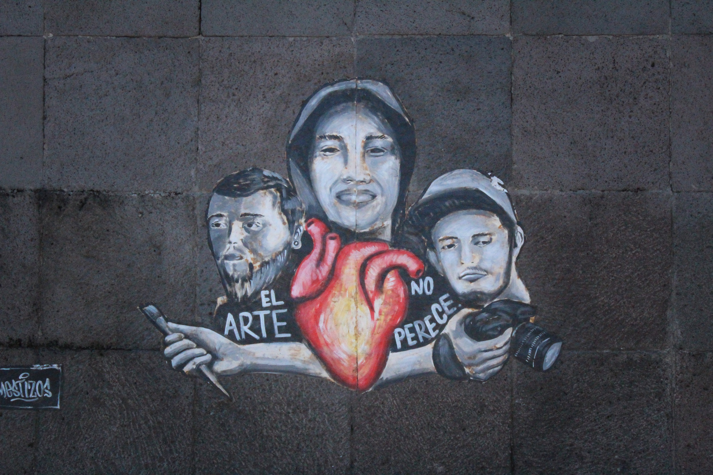 This mural on a roundabout in Guadalajara depicts Javier, Marco and Jesús, the three film students that went missing. This place is now known as “Glorieta de las y los desaparecidos,” honoring all the missing people in Mexico. (Courtesy of Saraí López)