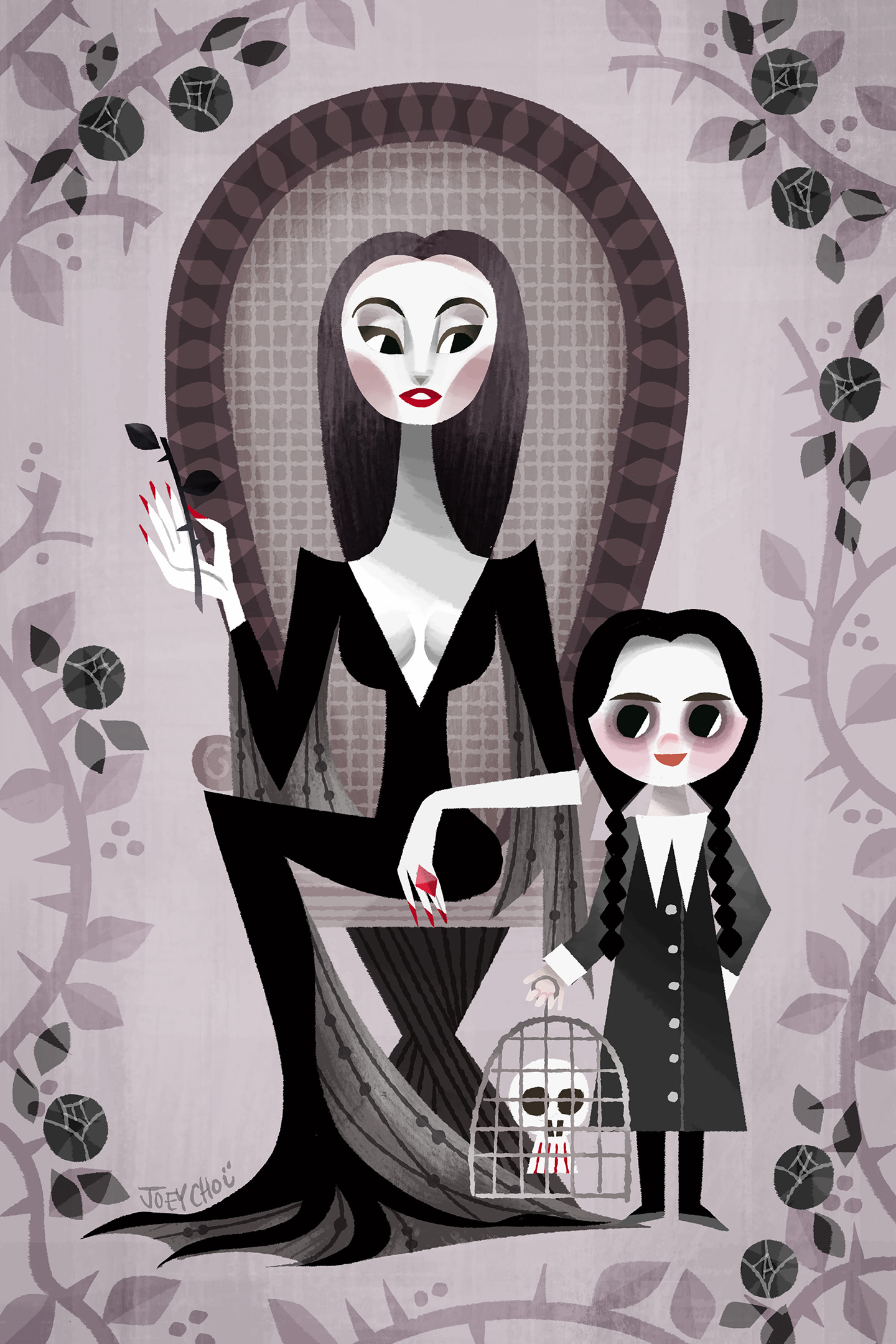 Morticia and Wednesday Addams