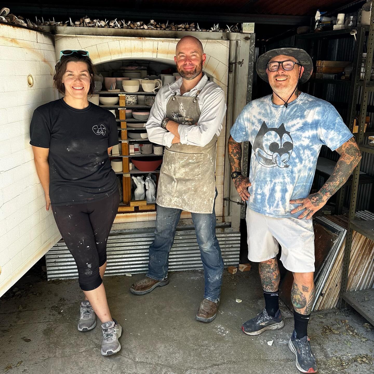 First kiln loaded🔥We got nearly everything in. Firing this load tomorrow. We are glazing through Sunday, so if you need to glaze there is still time. Special thanks to these awesome humans for hanging out in the sun and helping load this afternoon. 