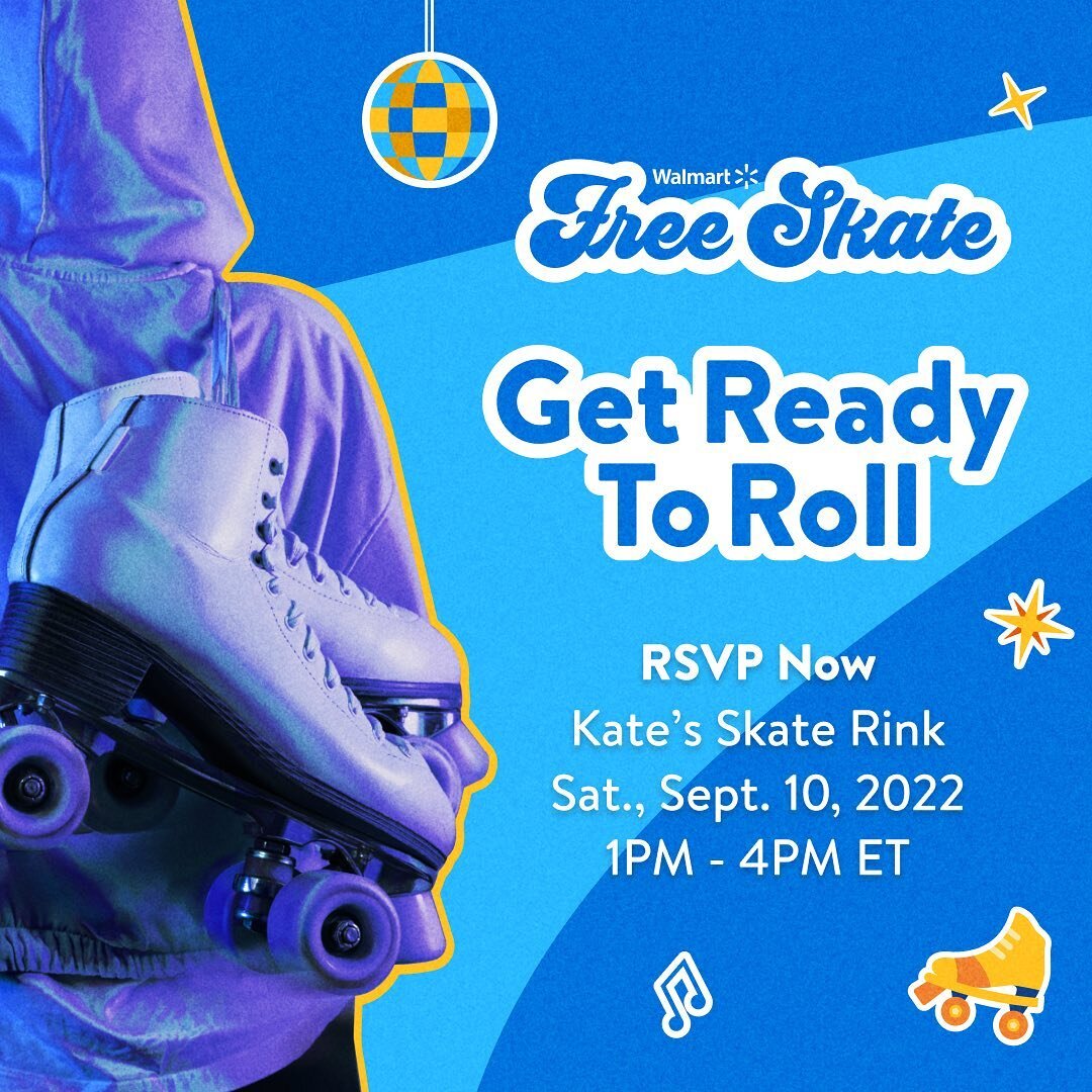 FREE SKATE sponsored by @walmart⠀
⠀
Calling all teens! It's not too late to join us for the most epic back-to-school event of the year. Free skating, interactive stations, food, swag and more. You won't want to miss this! ⠀
⠀
Kate's Skating Rink - In