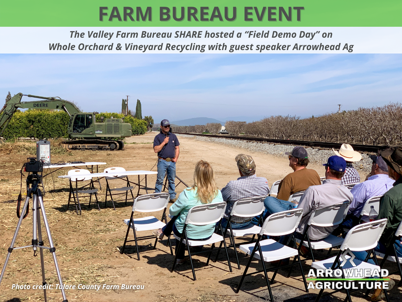  The Valley Farm Bureau SHARE hosted a “Field Demo Day” on Whole Orchard &amp; Vineyard Recycling with guest speaker Arrowhead Agriculture. 