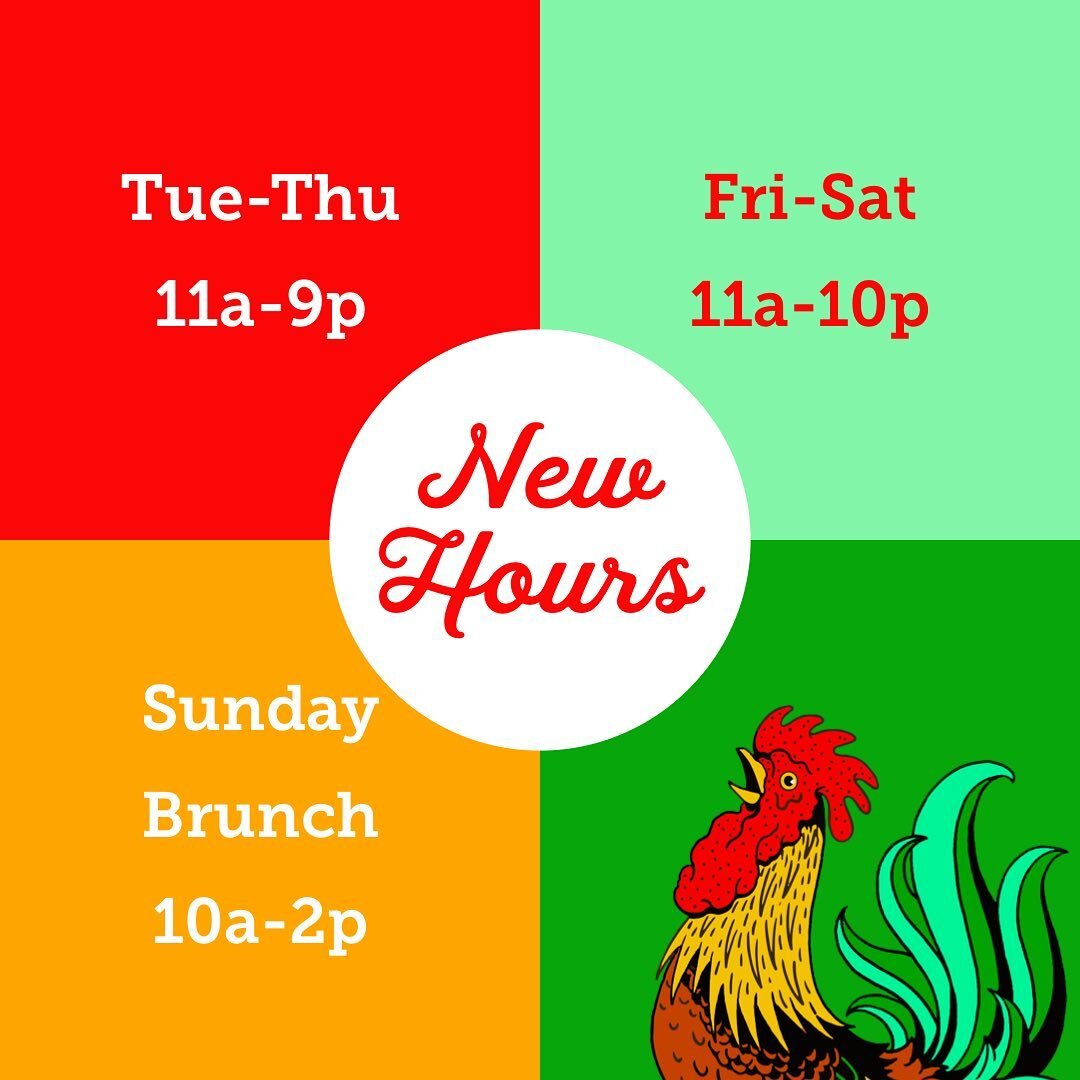 New hours starting Tuesday Aug 18!