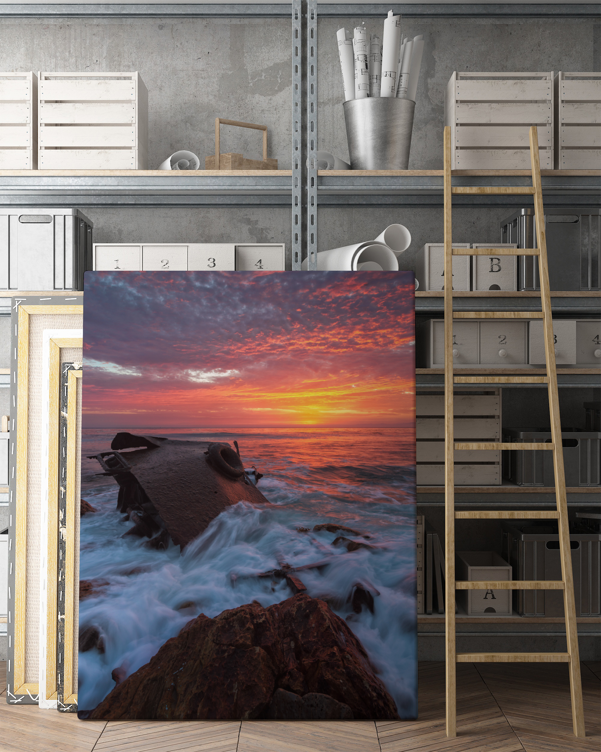 mock up poster frames in hipster interior background, 3D render