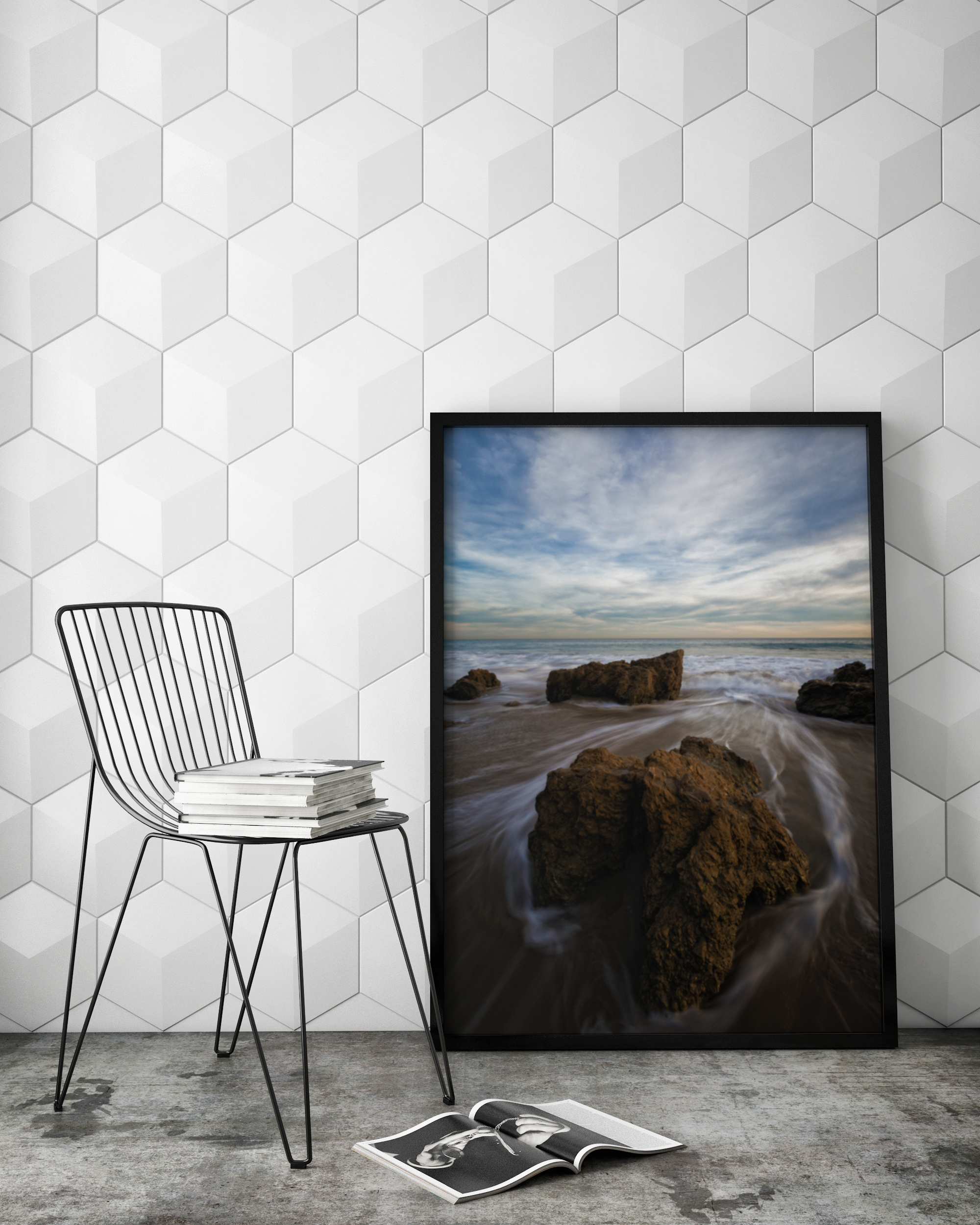 mock up poster frame in hipster interior background, 3D render