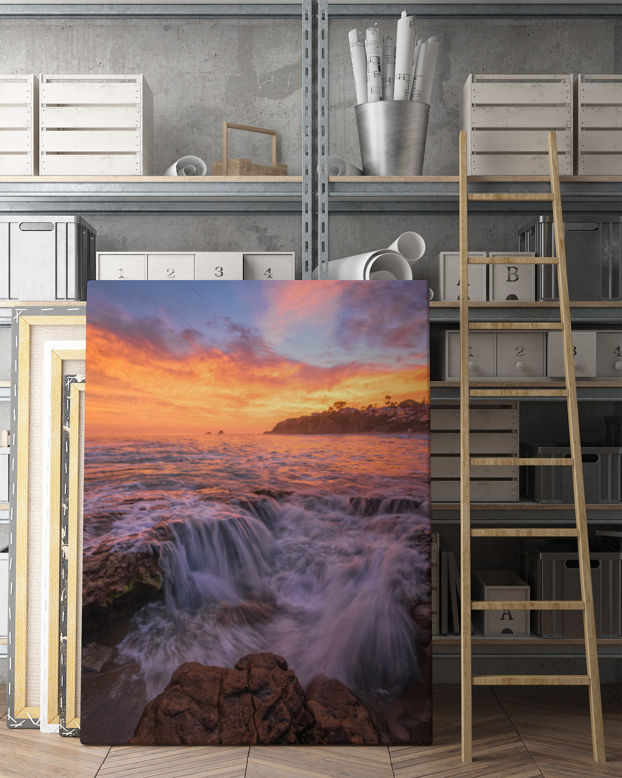 mock up poster frames in hipster interior background, 3D render