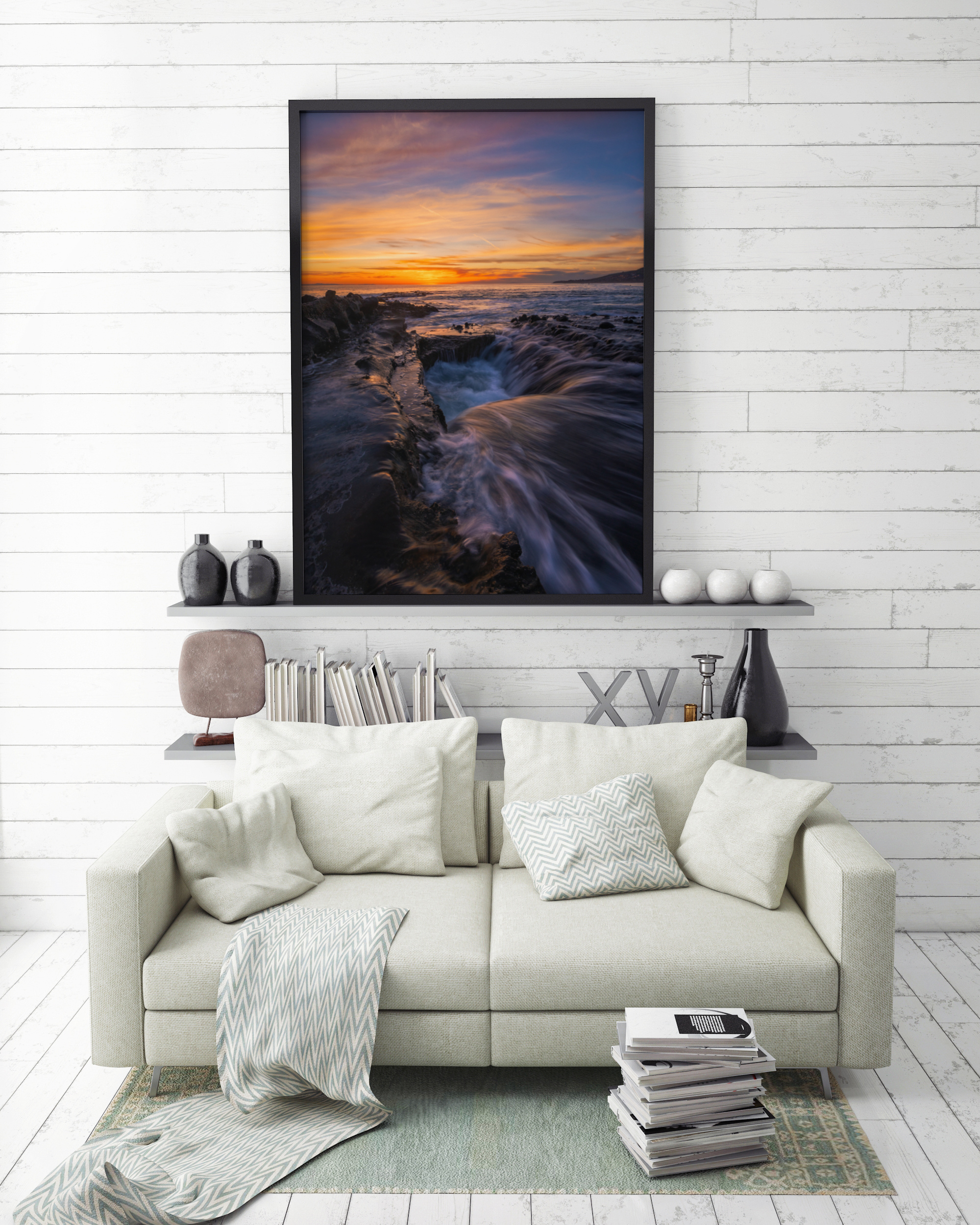 mock up poster frame in hipster interior background, 3D render