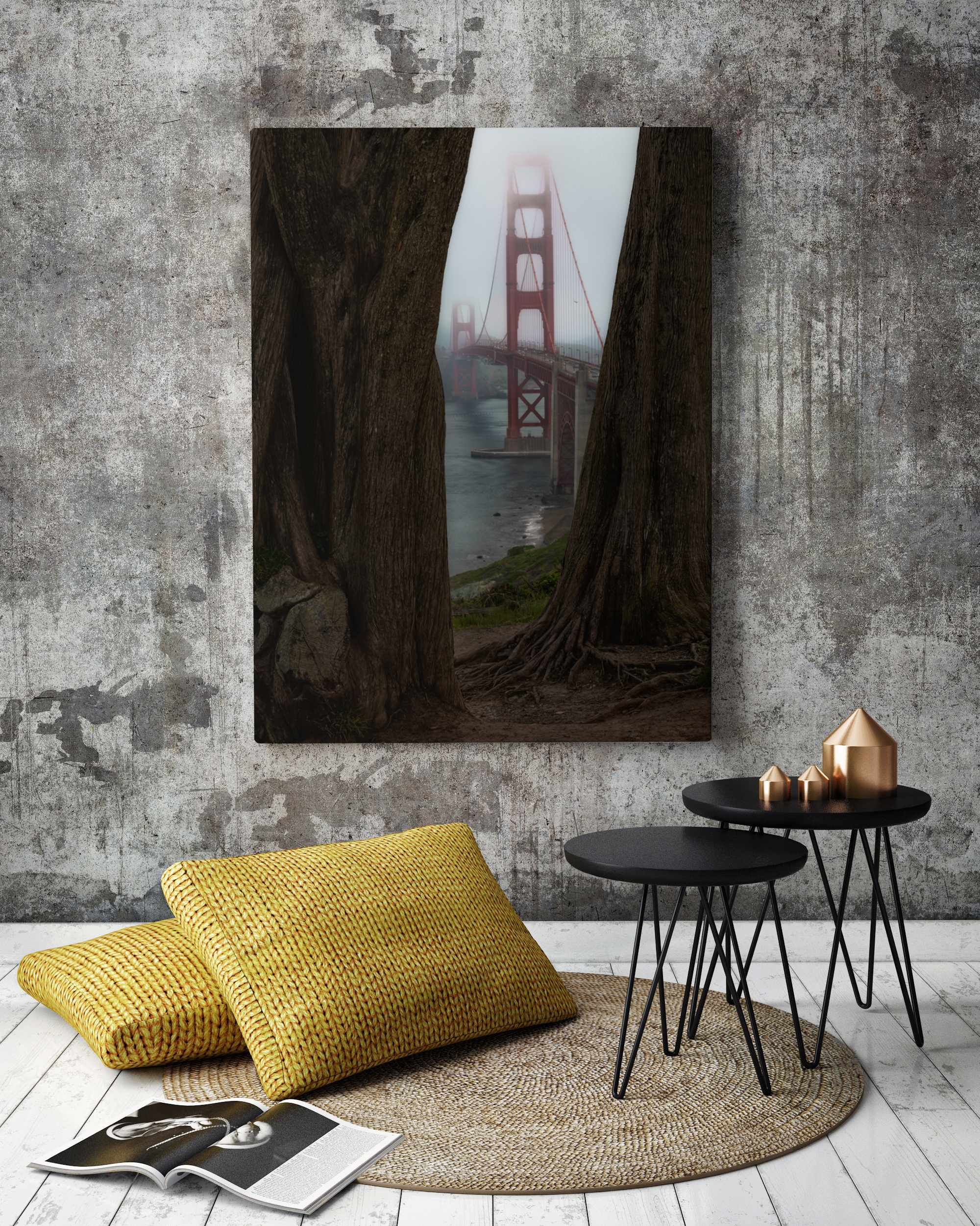 mock up poster frames in hipster interior background, 3D render