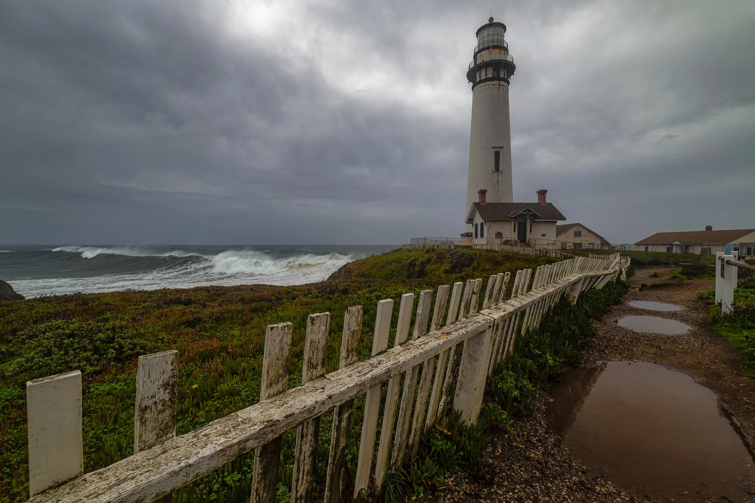Stormy day and high surf at the Pigeon Point Lighthouse Pescadero California