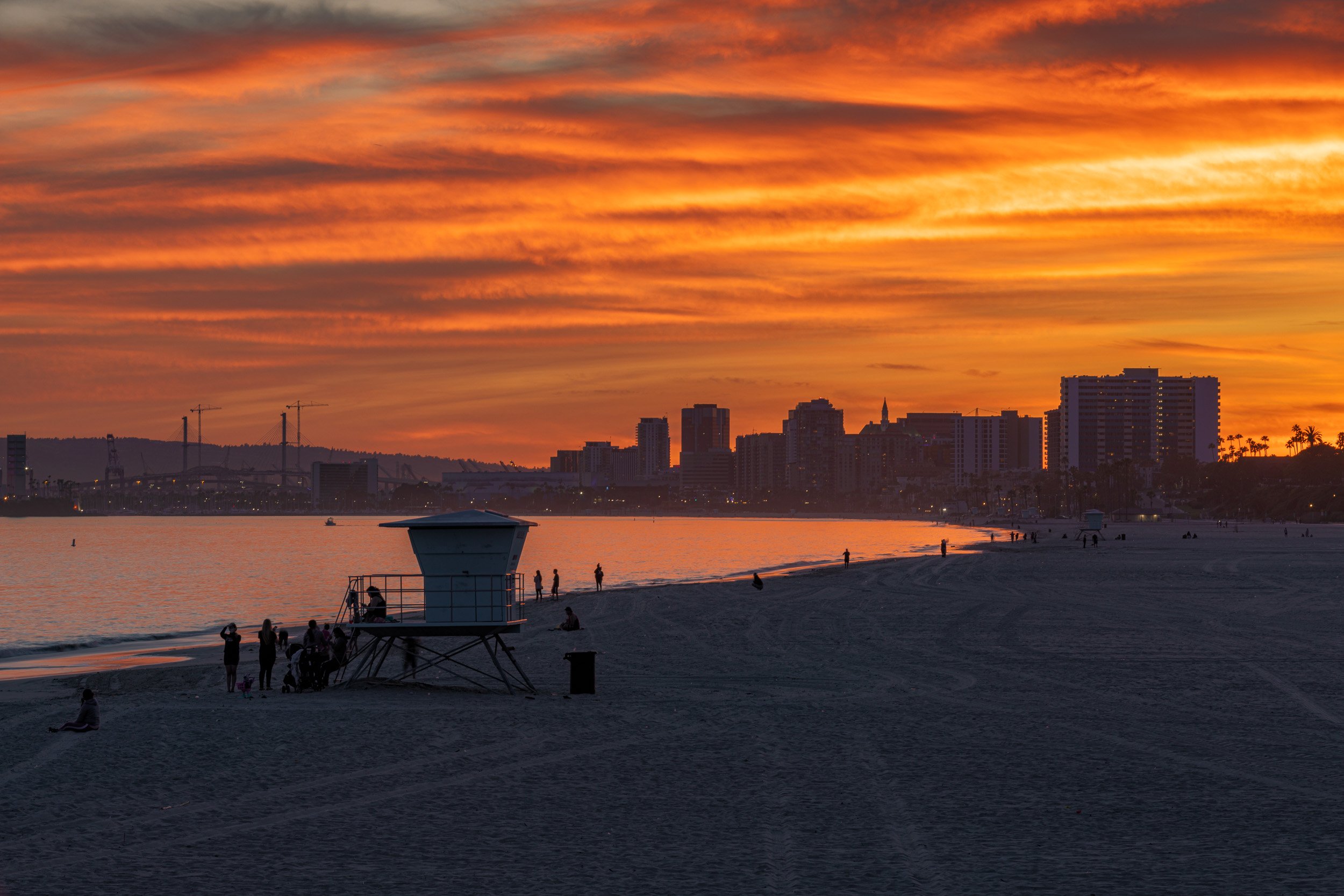 Colorful Sunset Over the Ocean from Veterans Pier in Long Beach California