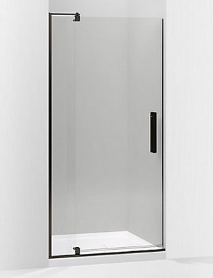 Kohler Revel shower door...we have the tub door upstairs and have been happy with it.