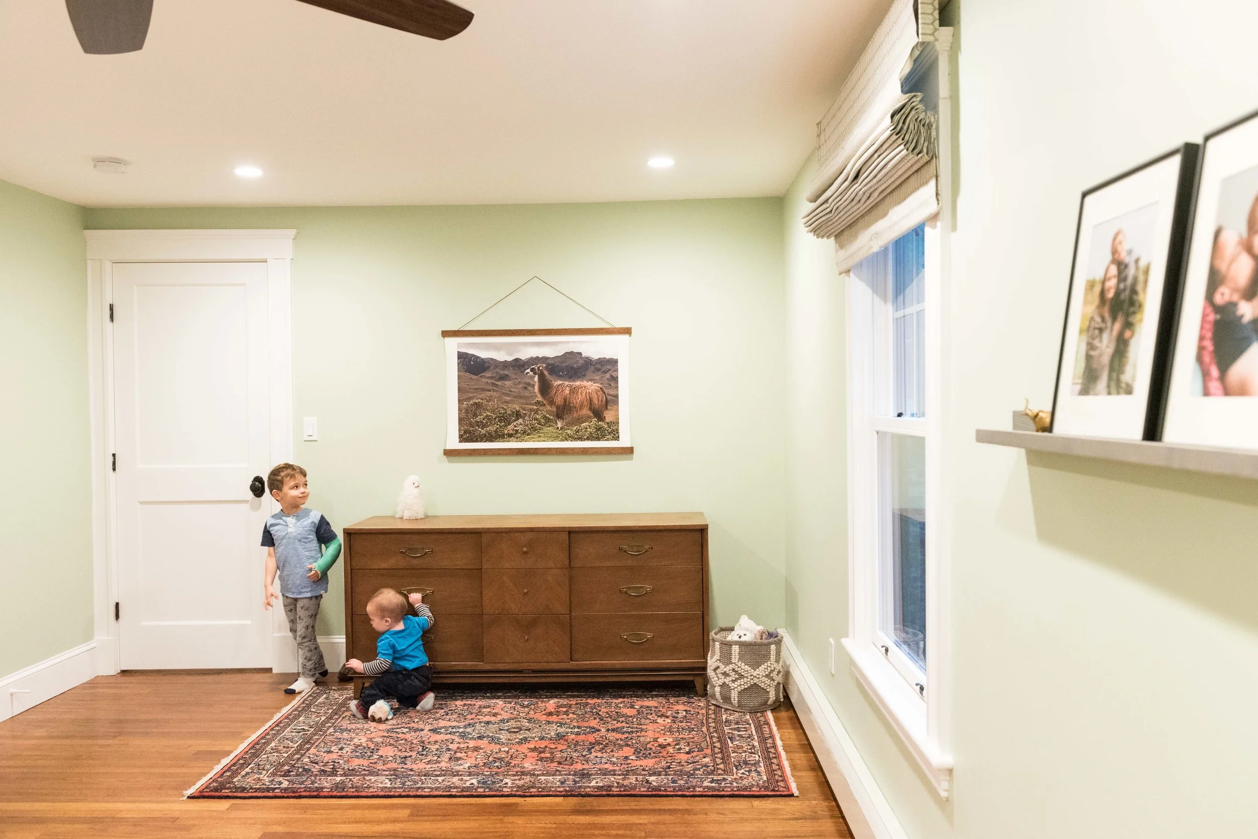 Since I shared this photo last week, we’ve finished making the cornices for the windows…but I’m going to wait to share those until the coming week’s reveal post!