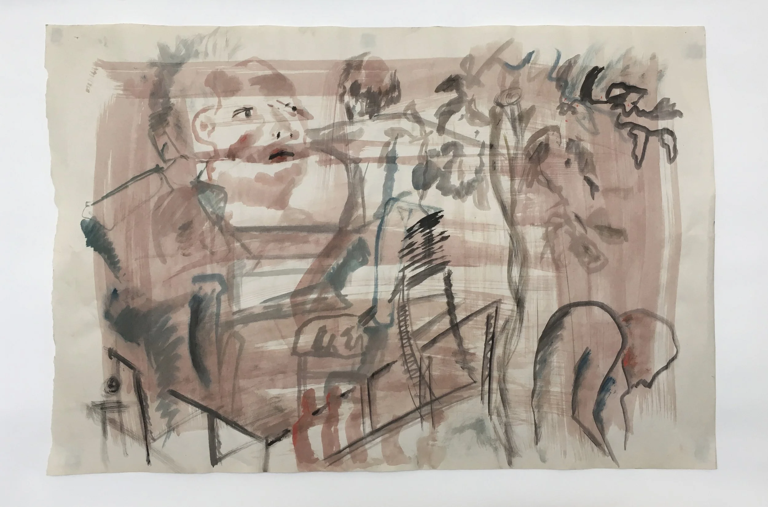 The Great Pretender, Ink, coffee, and chalk pastel on newsprint, 24 IN x 34.5 IN, 2018