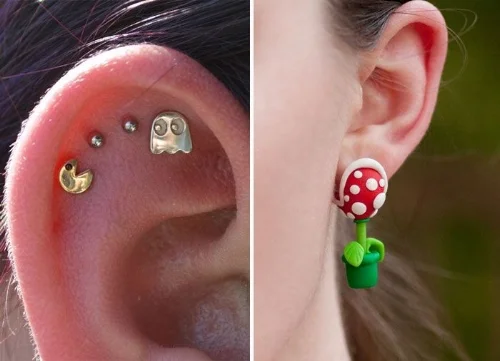 An example of how piercings can represent the personal interests and hobbies of the person who is pierced.