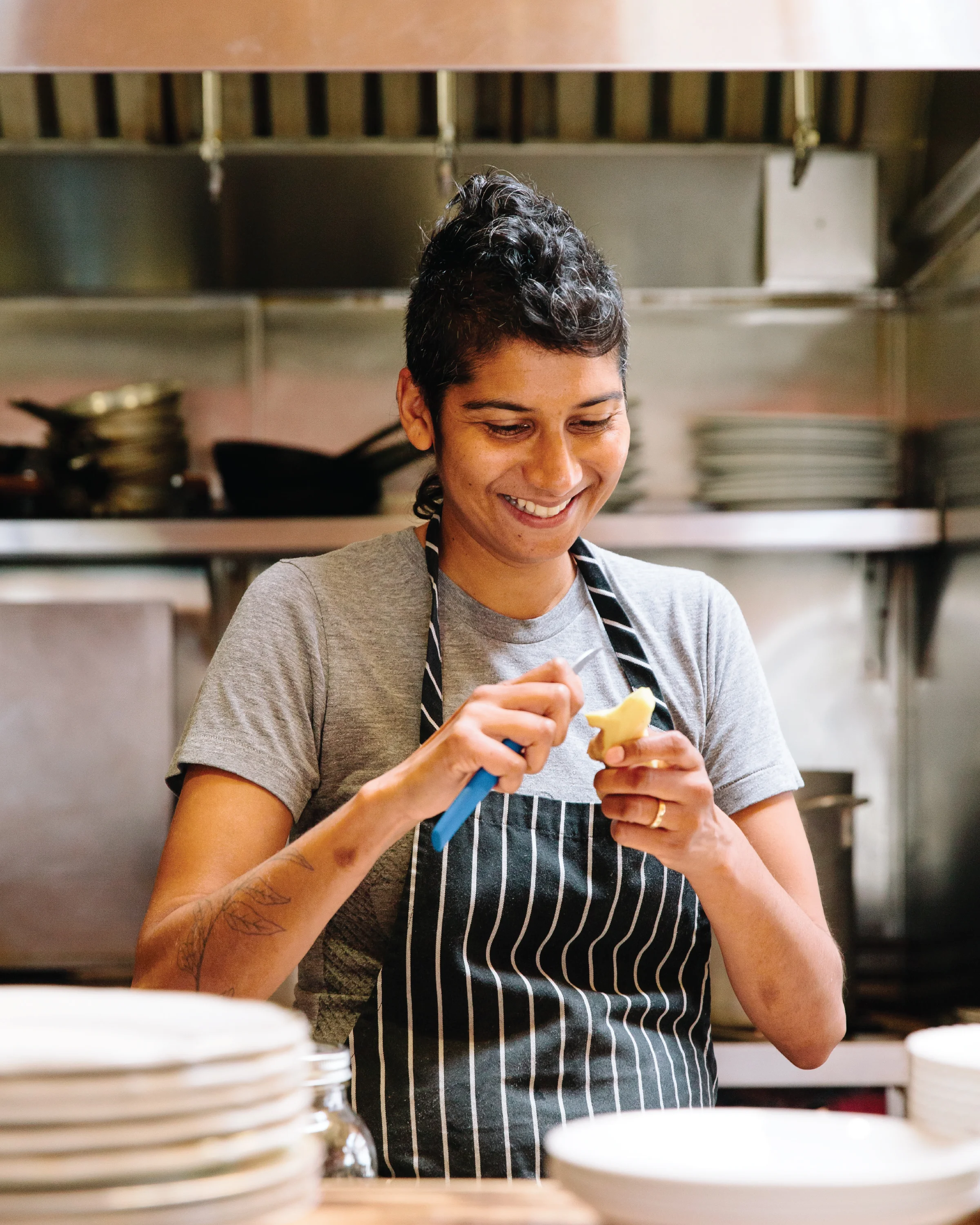 Chef Preeti Mistry , our partner on the Temescal Tastes Tour , at Juhu Beach Club (RIP). Photo: Alanna Hale