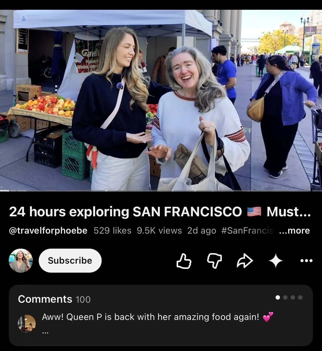 YouTube thumbnail featuring Edible Excursions guide at the Ferry Plaza Farmers Market.