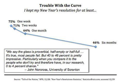 The percentage of individuals who kept their New Year’s resolutions throughout the year.