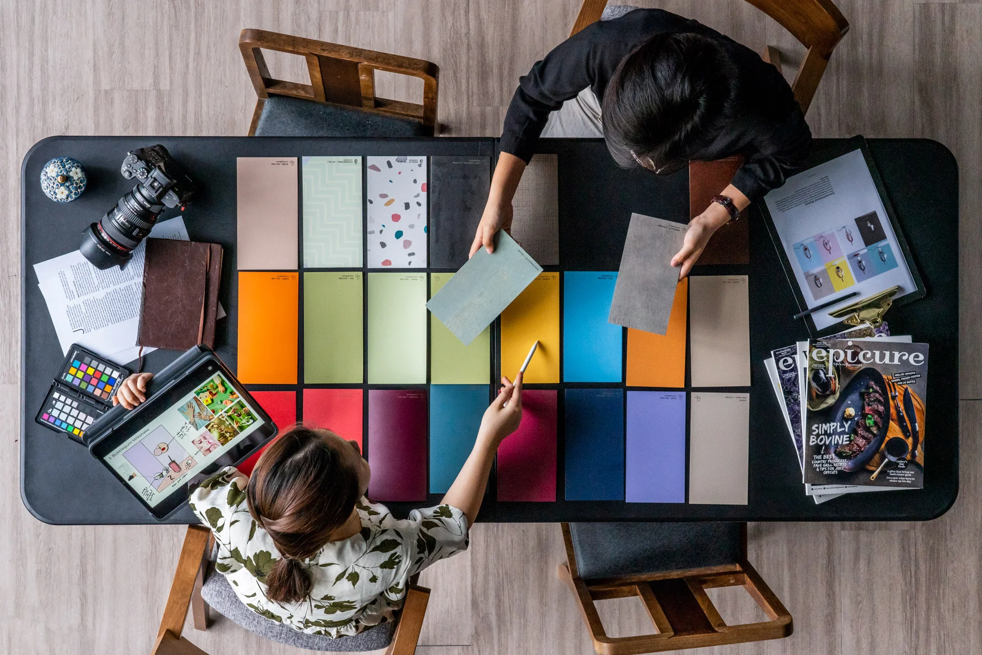 Food styling prop selection for commercial food photography campaign in Singapore.