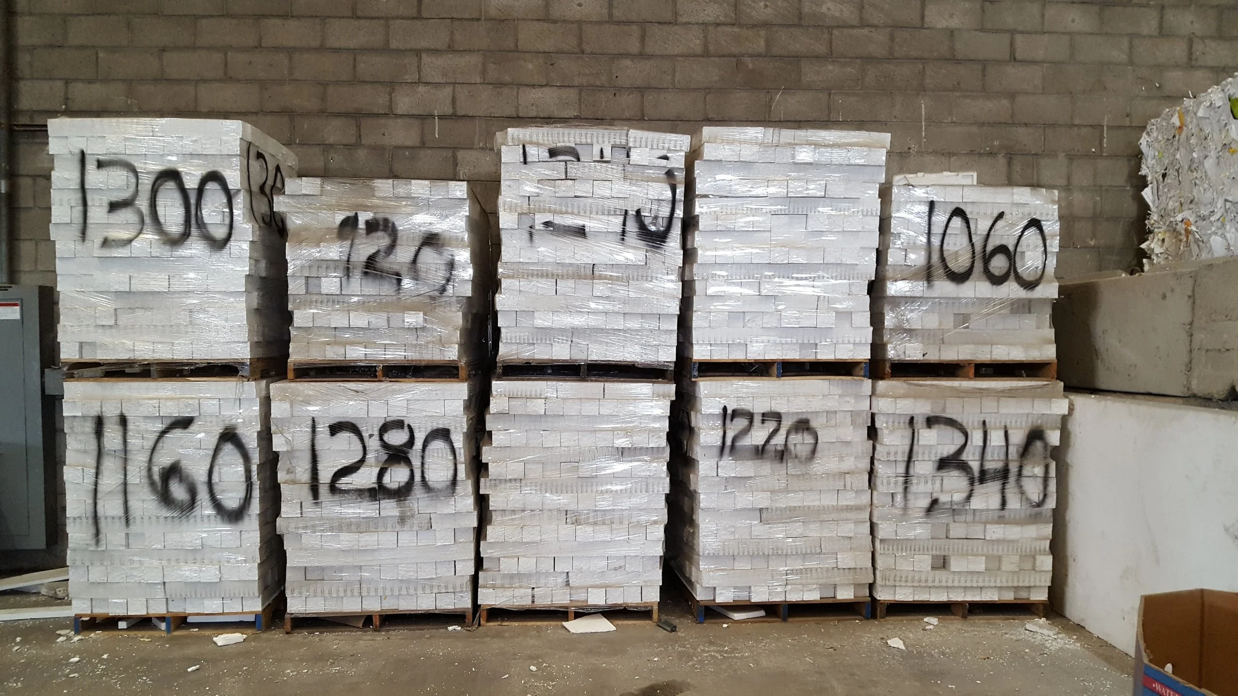 Pallets of foam blocks ready for shipment