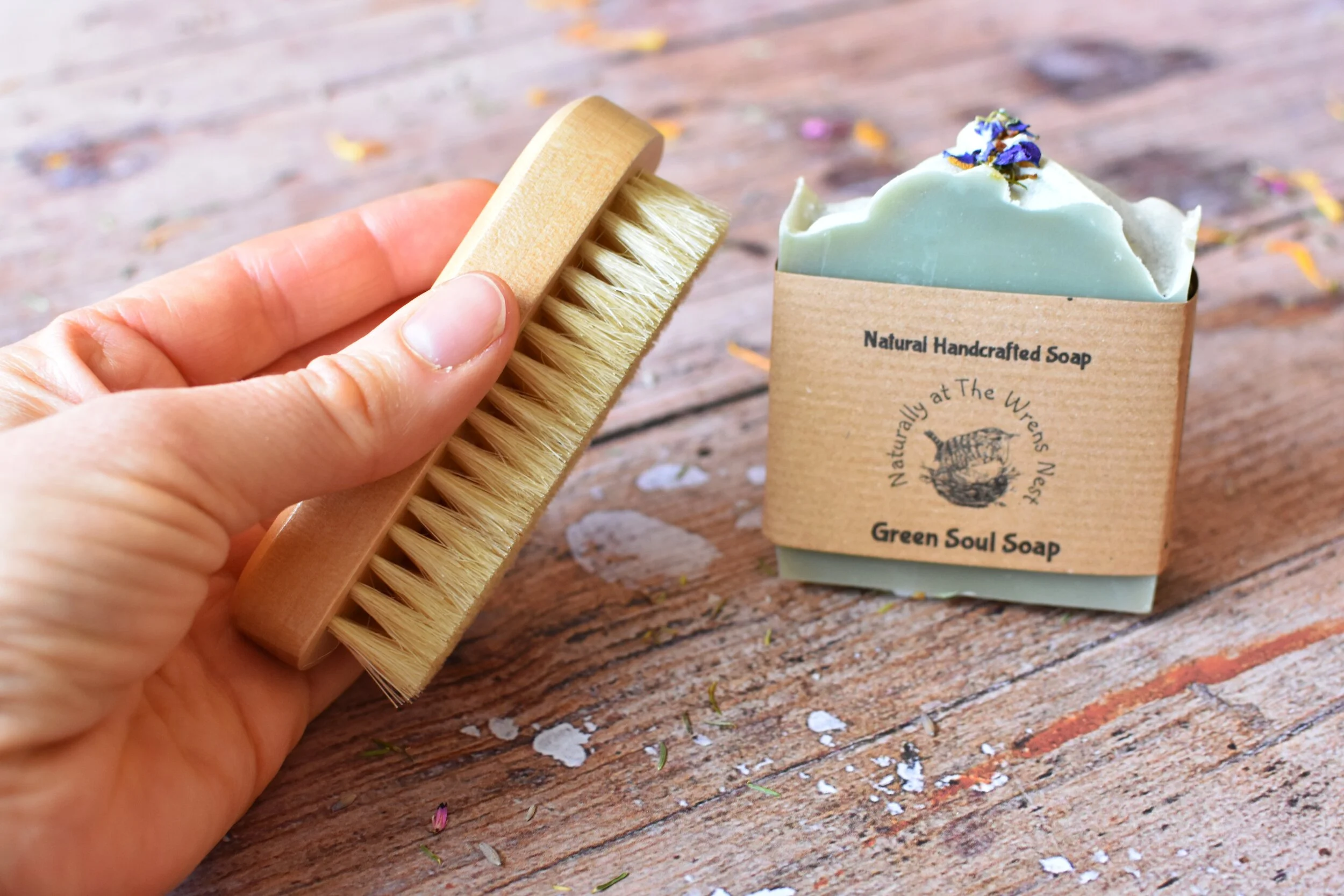 wooden mail brush and soap