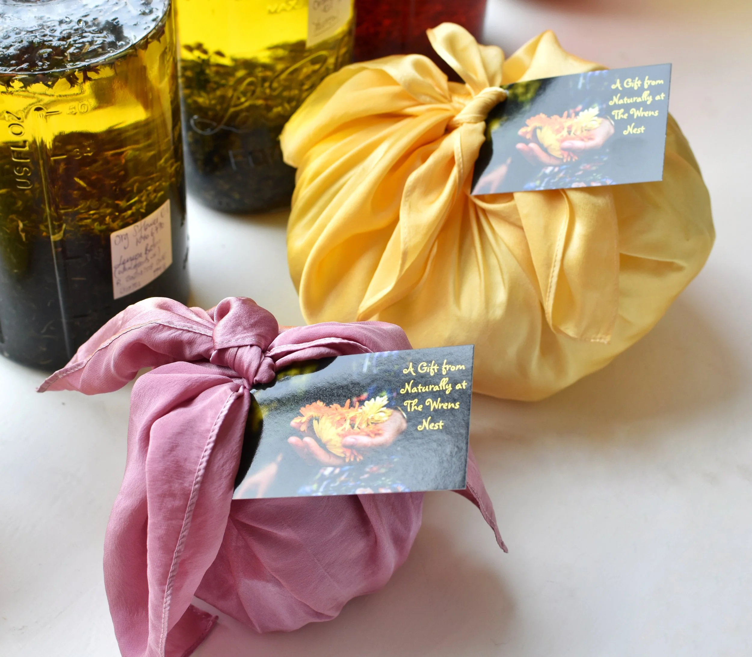 naturally dyed silk scarf gift wrapped parcels