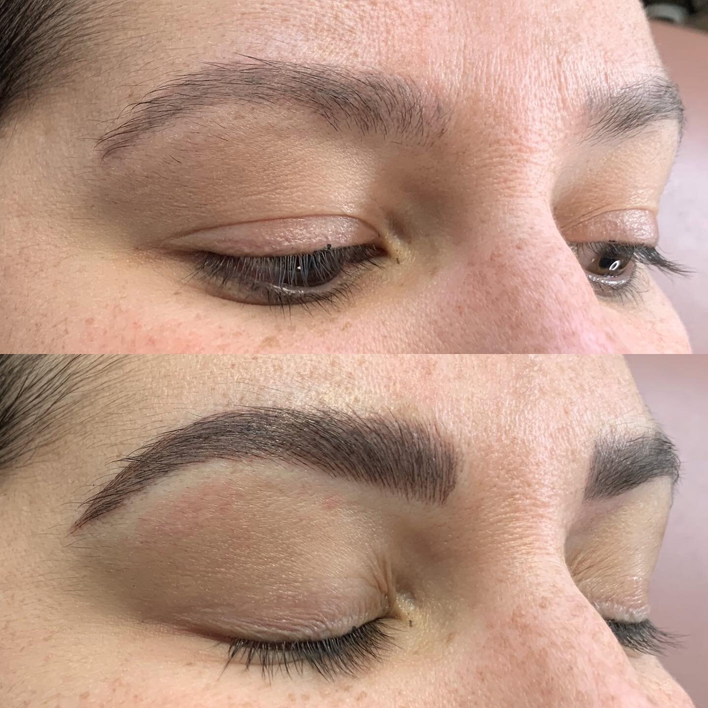 Brows previously done by someone else + after 1st session of microblading 😍🤤