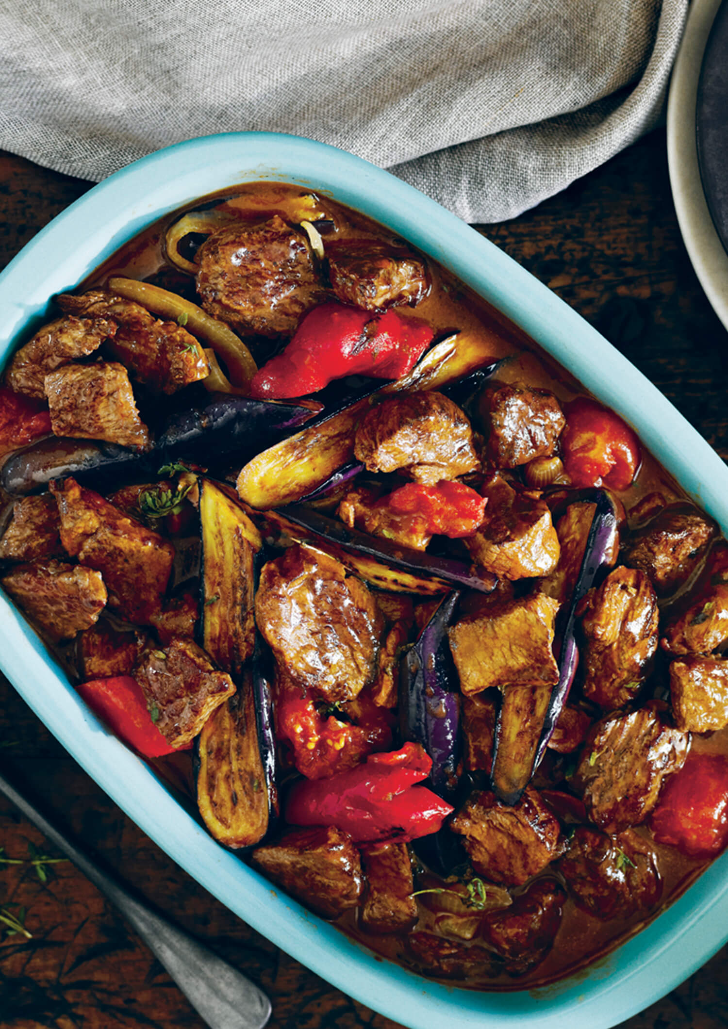 One-Pot Beef Casserole with Roasted Eggplant, Tomato and Capsicum