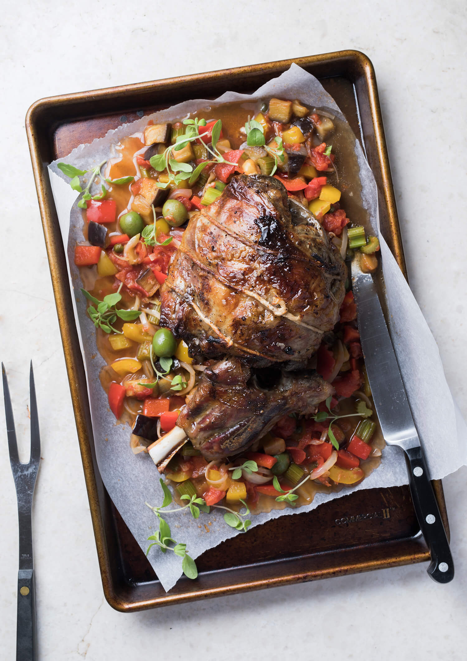 Slow-cooked Shoulder of Lamb with Late Summer Vegetables