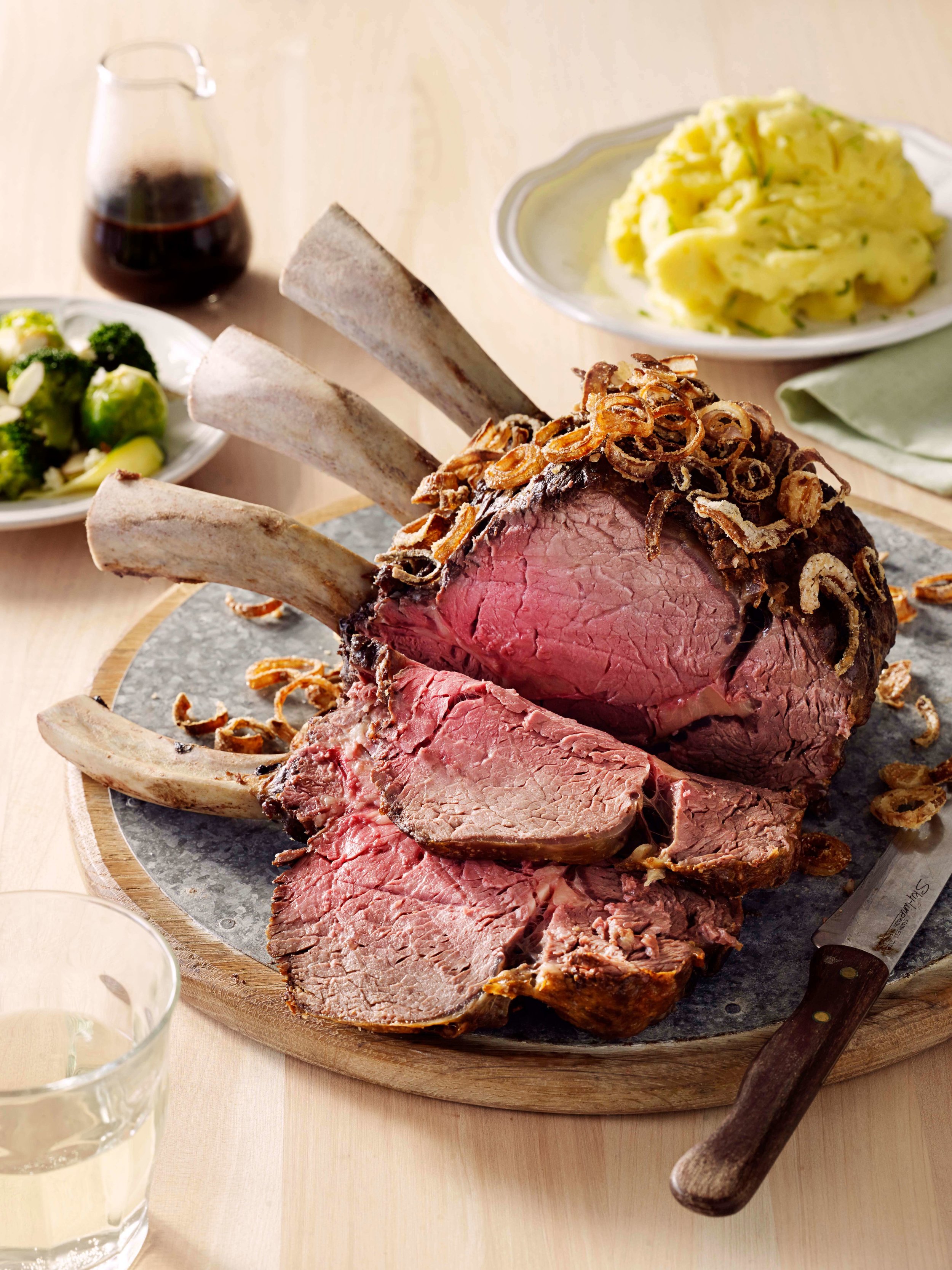 Standing Beef Rib Roast with Smoked Cheddar and Chive Mash