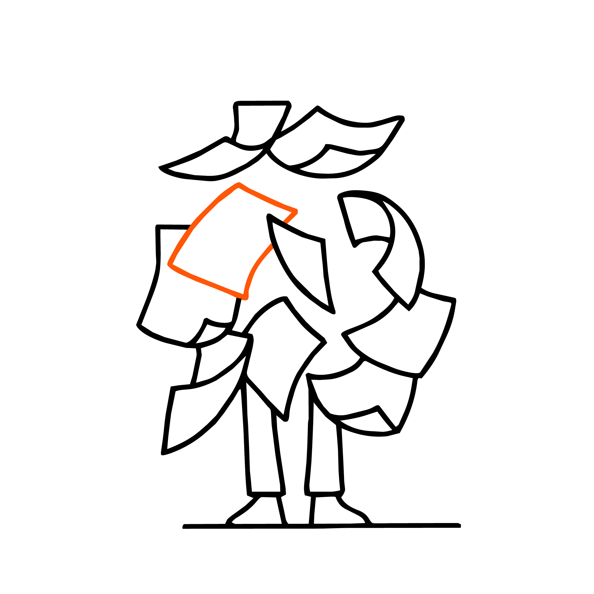 Hand-drawn illustration representing the concept stage of a brand illustration process, developing and refining visual ideas.