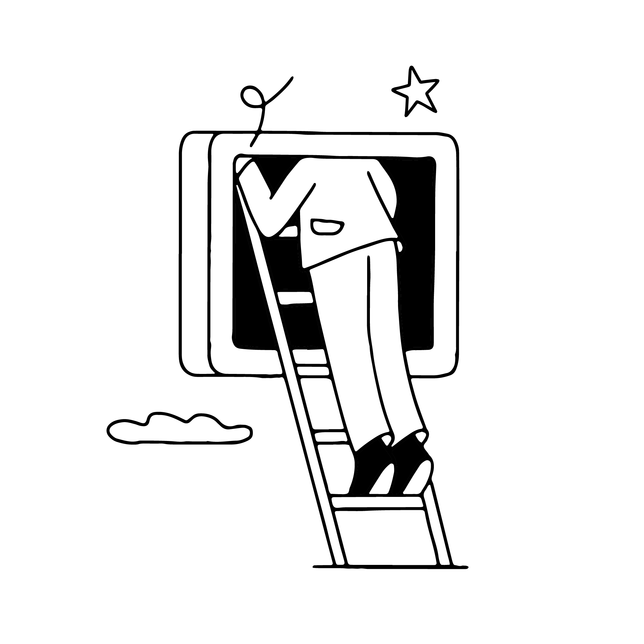 Custom UX illustration for SumUp showing a person climbing a ladder into a digital screen, using conceptual imagery to represent device troubleshooting.