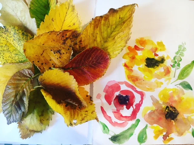 Bouquets of flowers and leaves