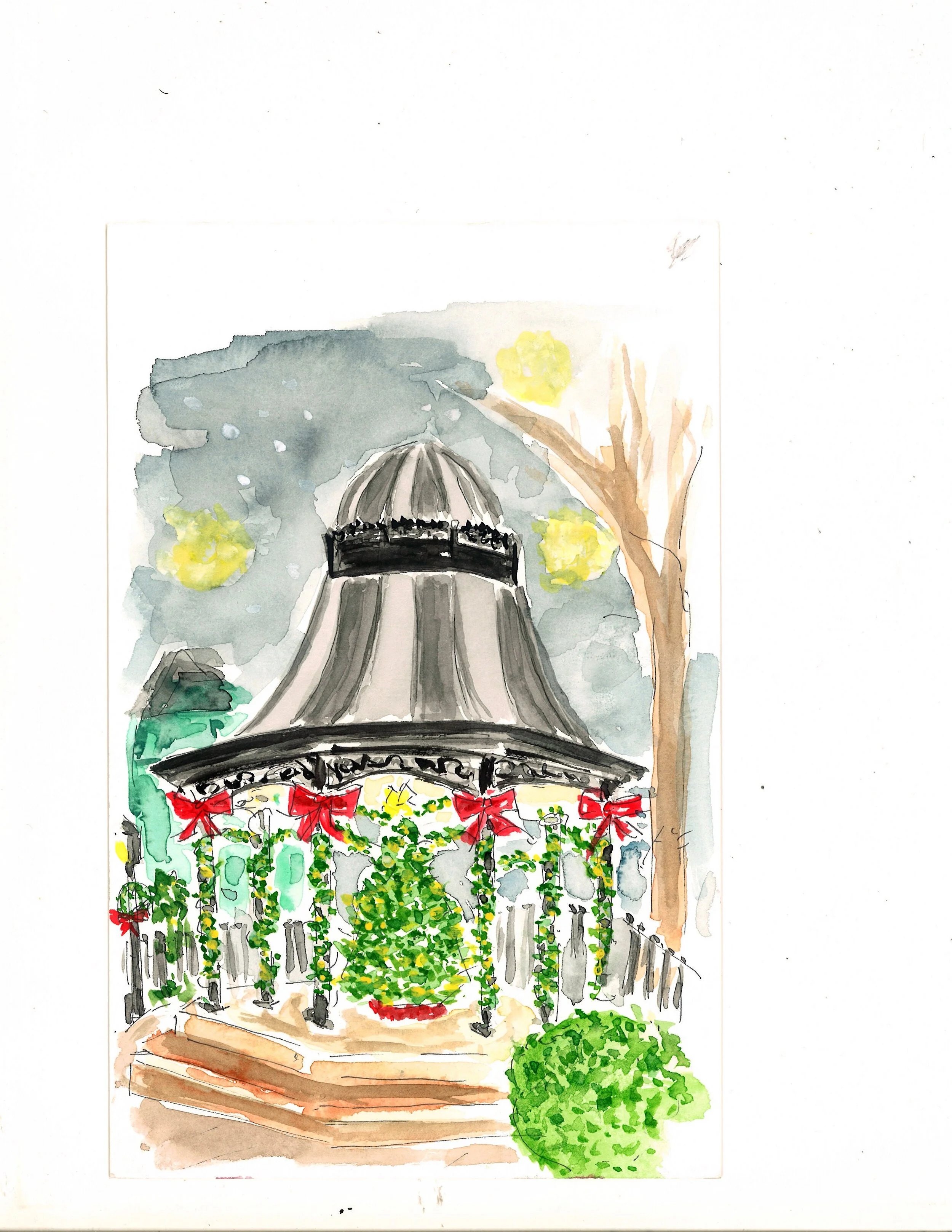 Print of Victorian  Rotary Park at Christmas time in Cape May