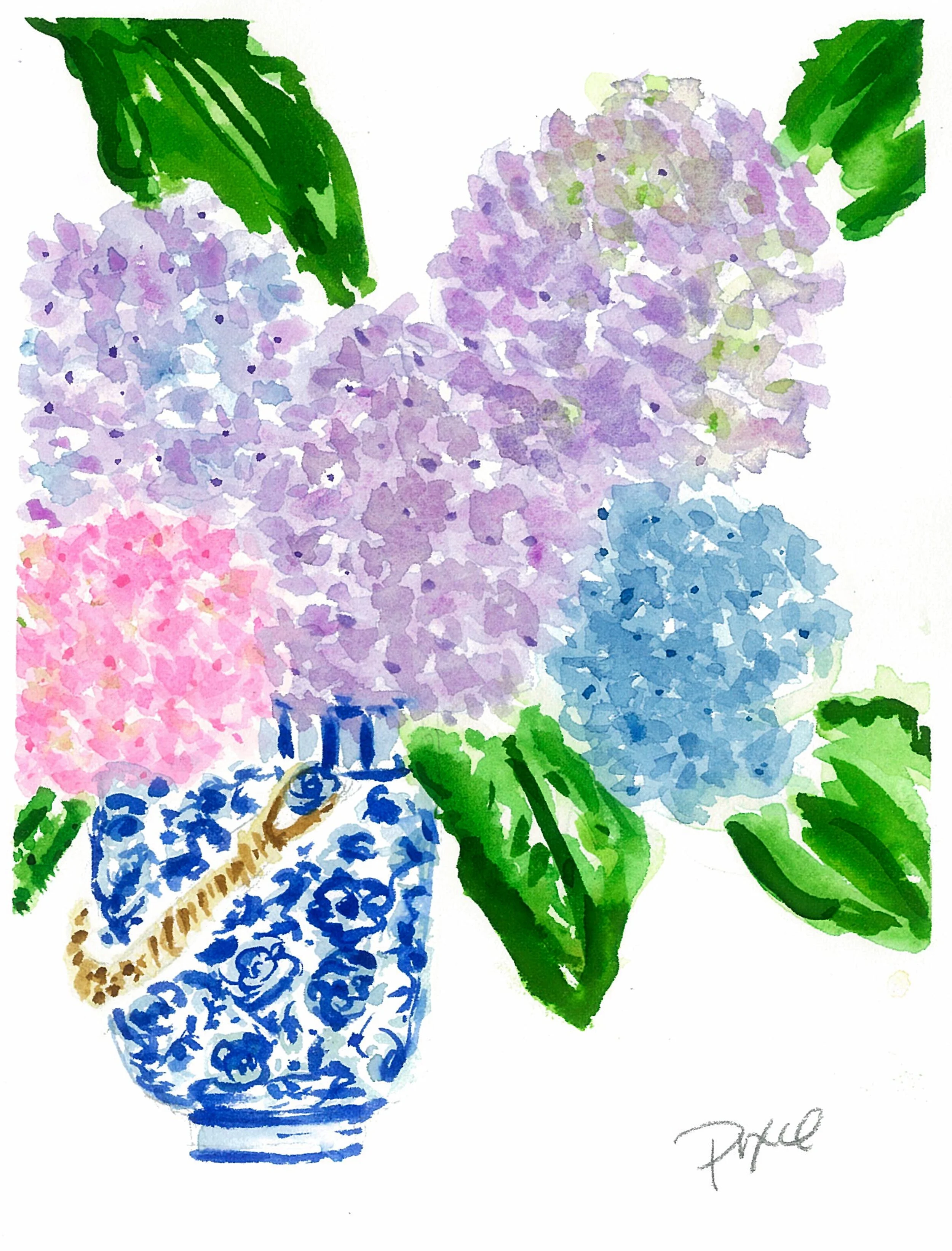 Hydrangeaa in Blue and White Vase - digital downloadable art