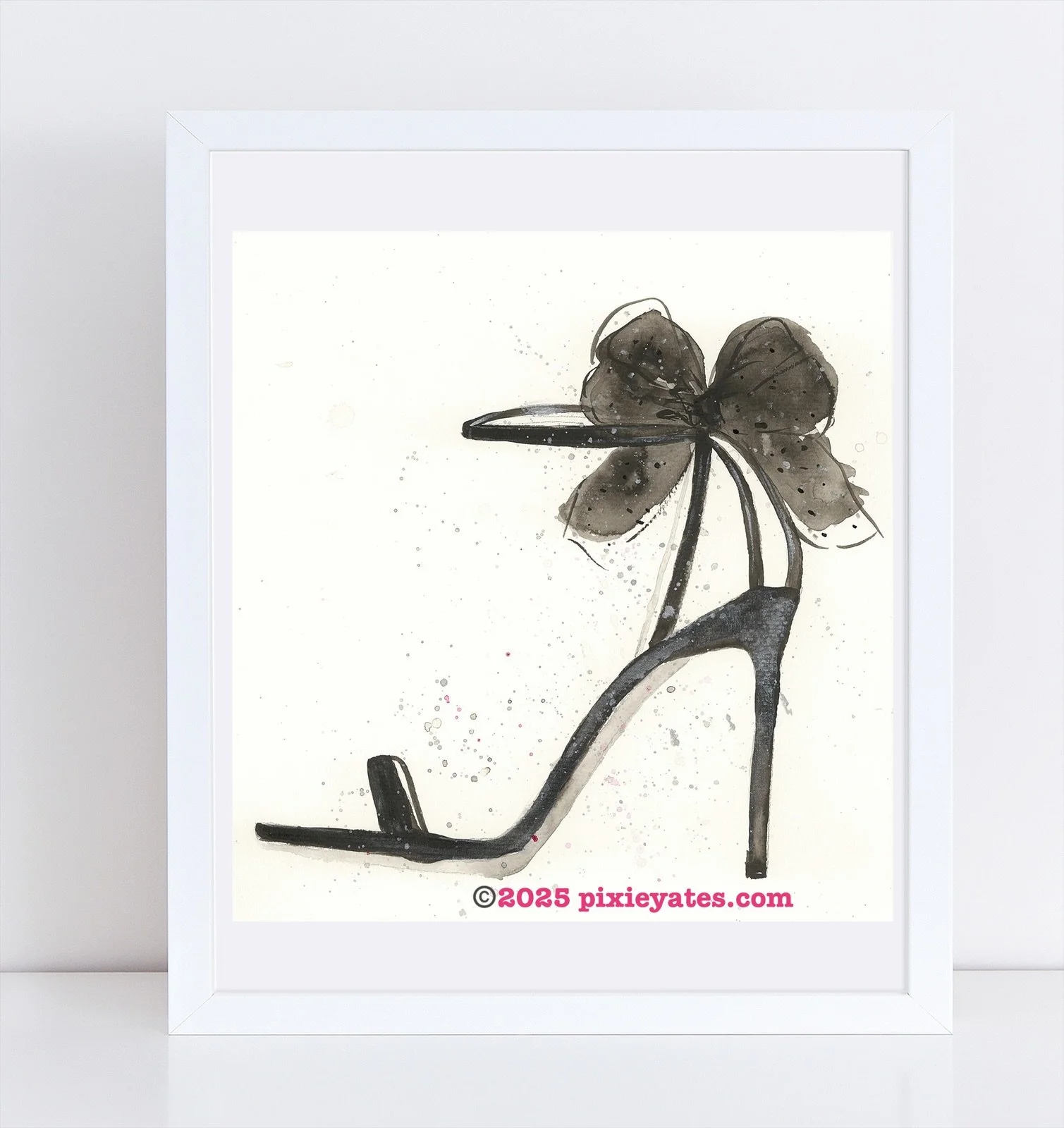 Le Talon Black Couture shoe watercolor art print by Pixie Yates
