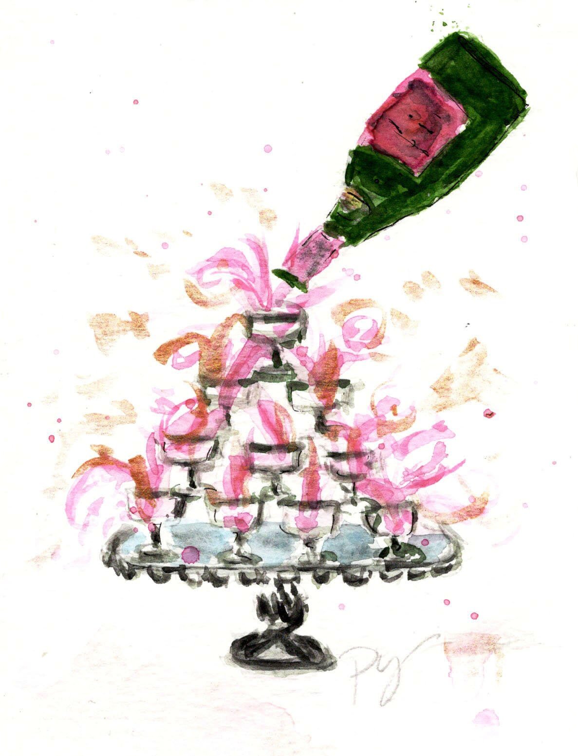 Pink Champagne, Party note cards, art by pixie yates