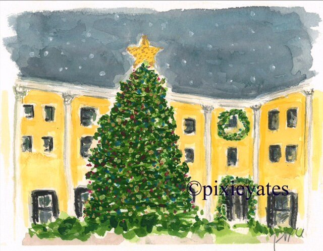Congress Hall, Christmas tree, cape may, art print, art by pixie yates,