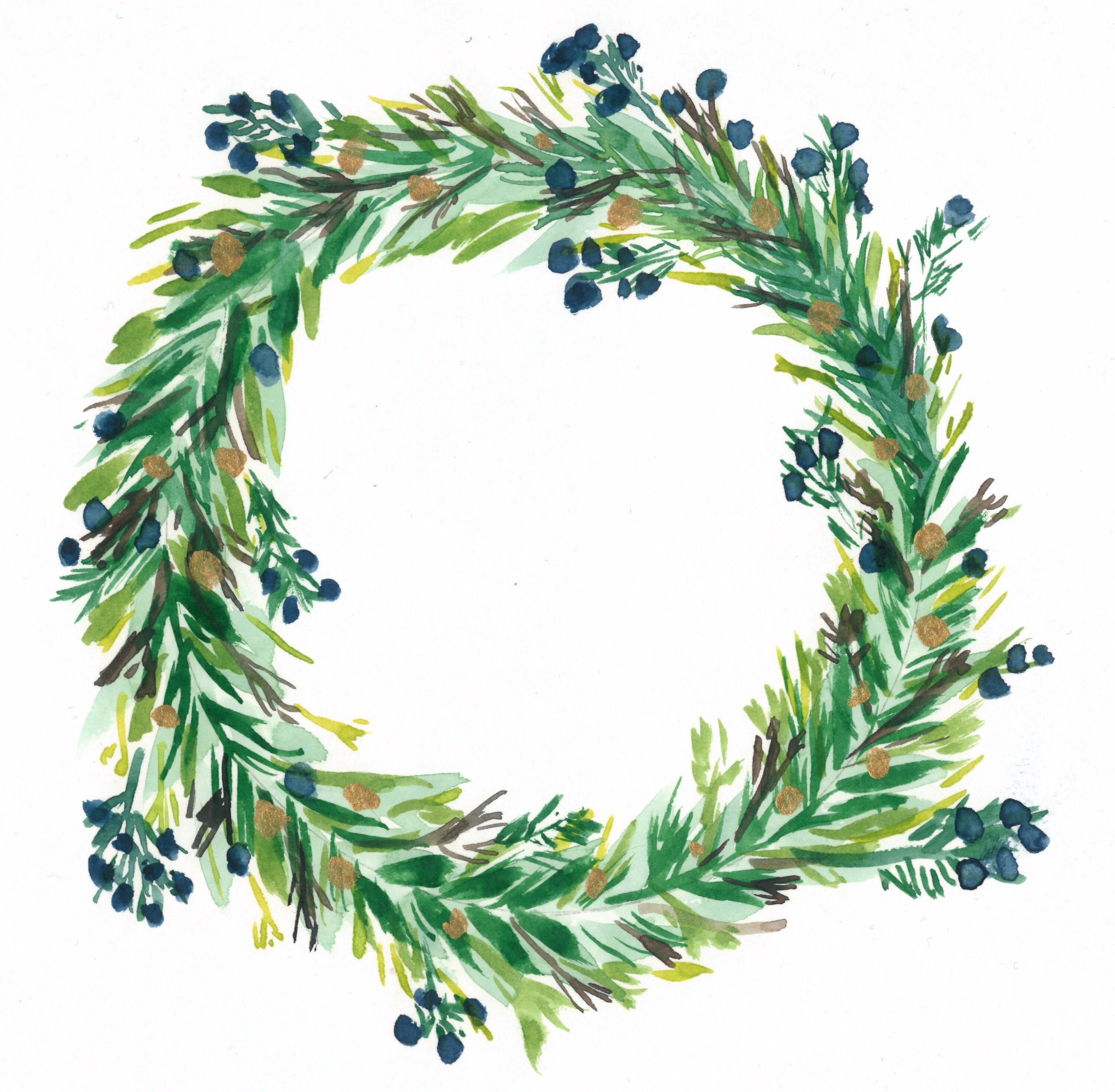 Winter wreath, holiday, Christmas art print
