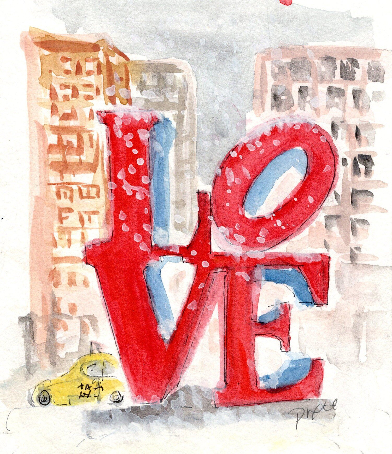 Print, Art Print, NYC Love sculpture, home decor, Christmas, winter, snowy
