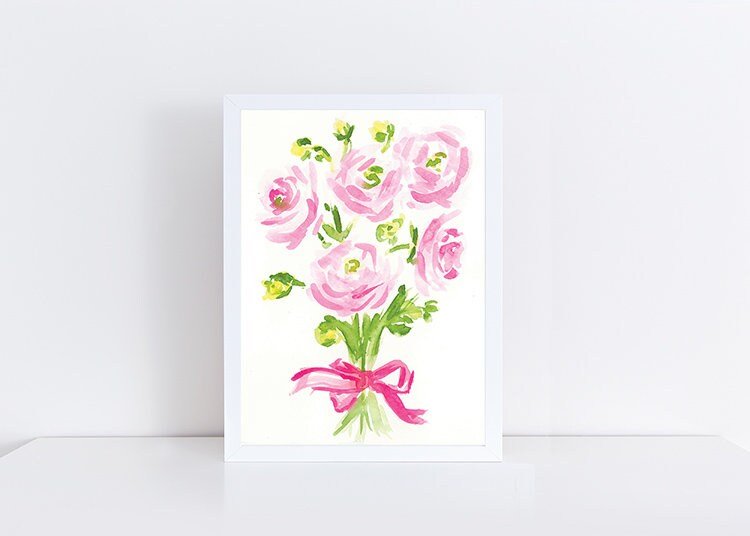 Rose Bouquet Art Prints, watercolor, floral , art by pixie yates, roses
