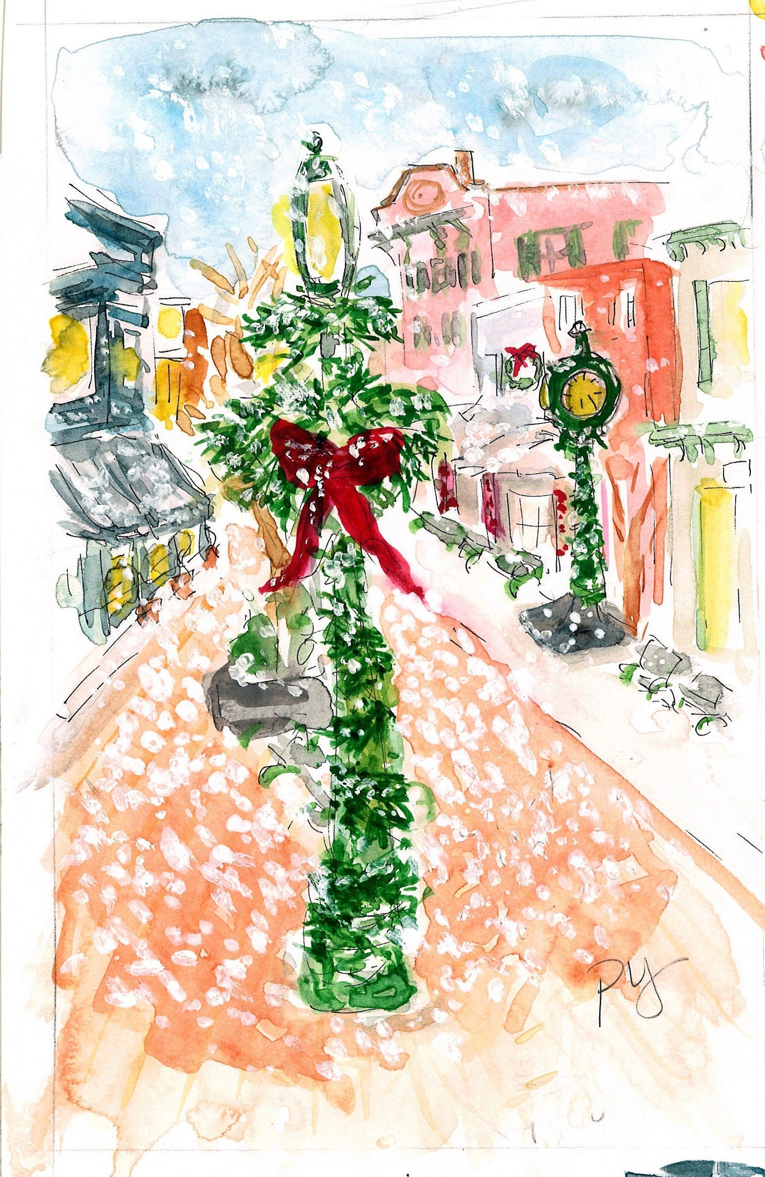 Wall Decor, Hanging wall decor, Art Print, Christmas, Victorian Cape May watercolor print