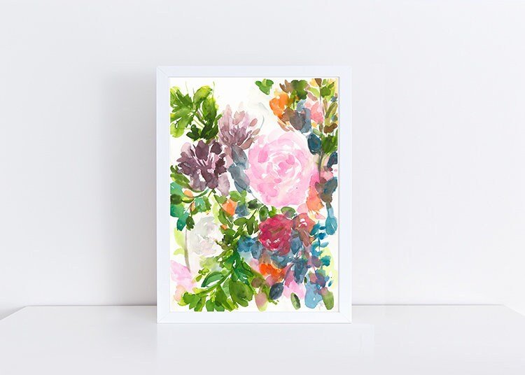 Pink Rose Bouquet Art print, watercolor, art by pixie yates