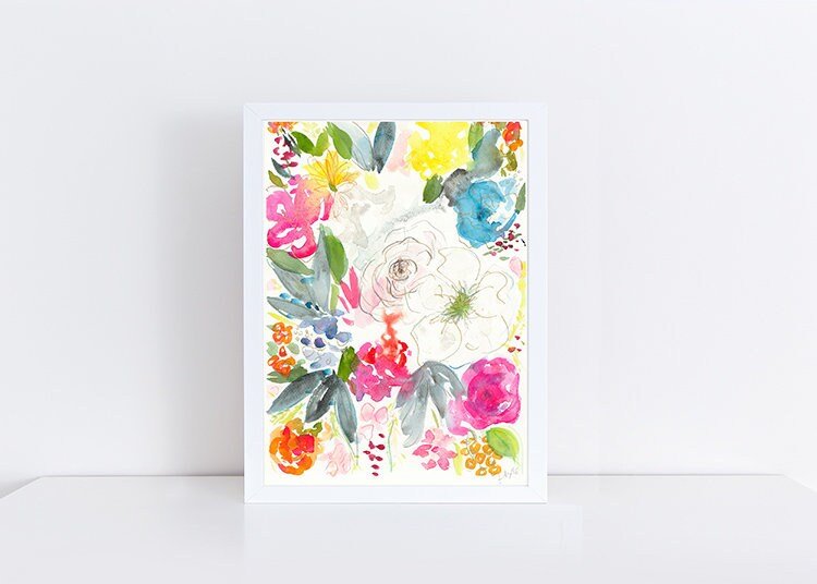 white rose flower bouqet art print, watercolor, art by pixie yates
