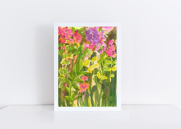 Crepe myrtle hydrangea watercolor art print, art by pixie yates