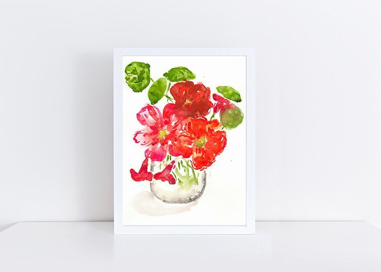 Vinatge Red Peony watercolor, art print, art by pixie yates