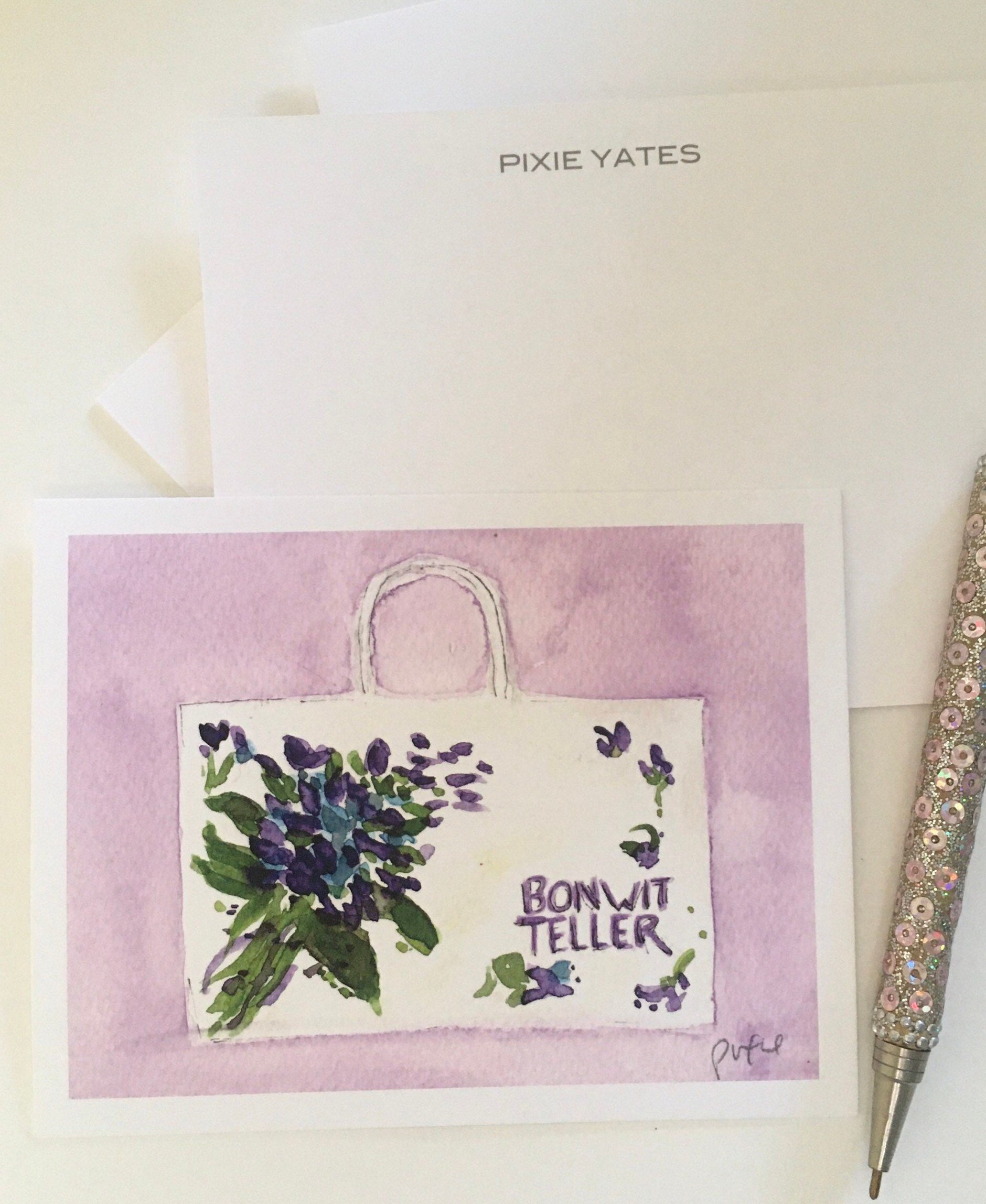 Bonwit teller, personalize notecards, art by pixie yates